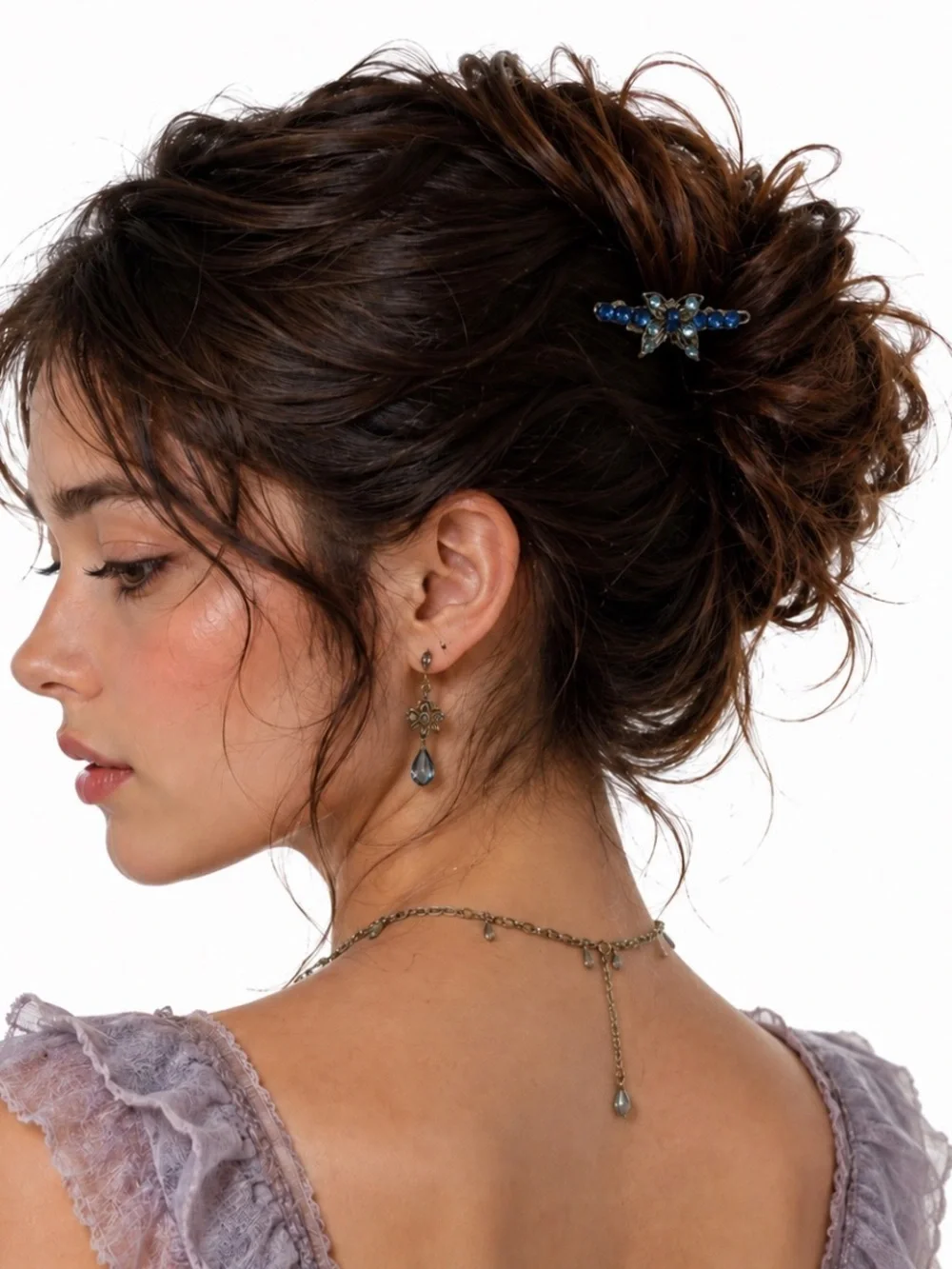 Vintage Blue Butterfly Rhinestone Hair Clip - Hair Accessories